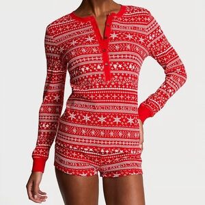 Victoria's Secret Red Christmas Thermal Short Pajamas Set XXL